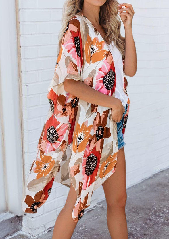 

Cardigans Floral Leaf Asymmetric Sun Protection Cardigan in Multicolor. Size