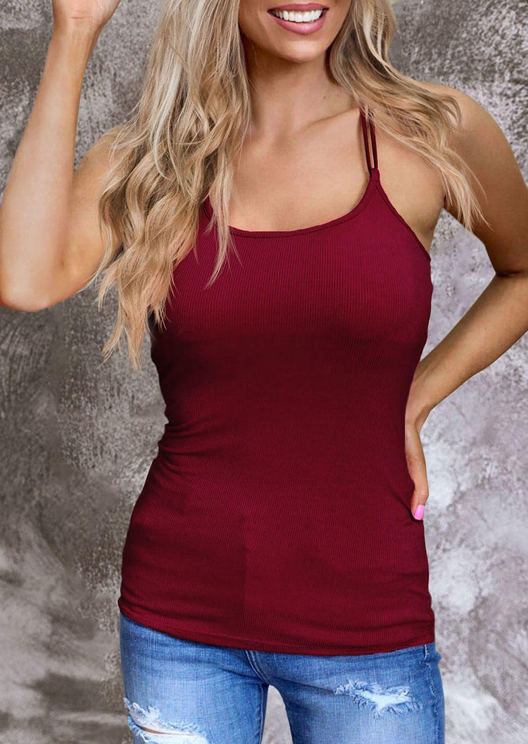 Tank Tops Criss-Cross Open Back  Casual Camisole in Burgundy. Size: XL
