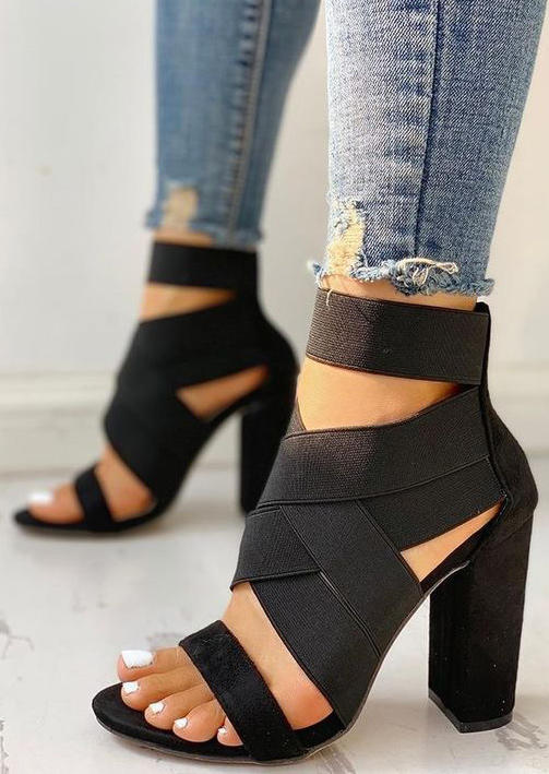 

Sandals Criss-Cross Elastic Band Heeled Sandals in Black. Size