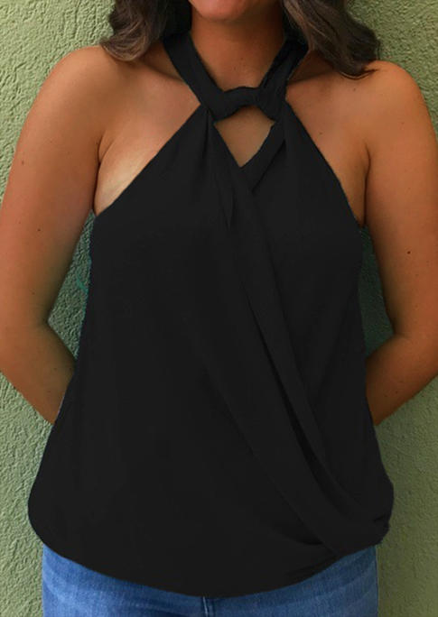 

Twist Hollow Out Halter Tank - Black, 499516