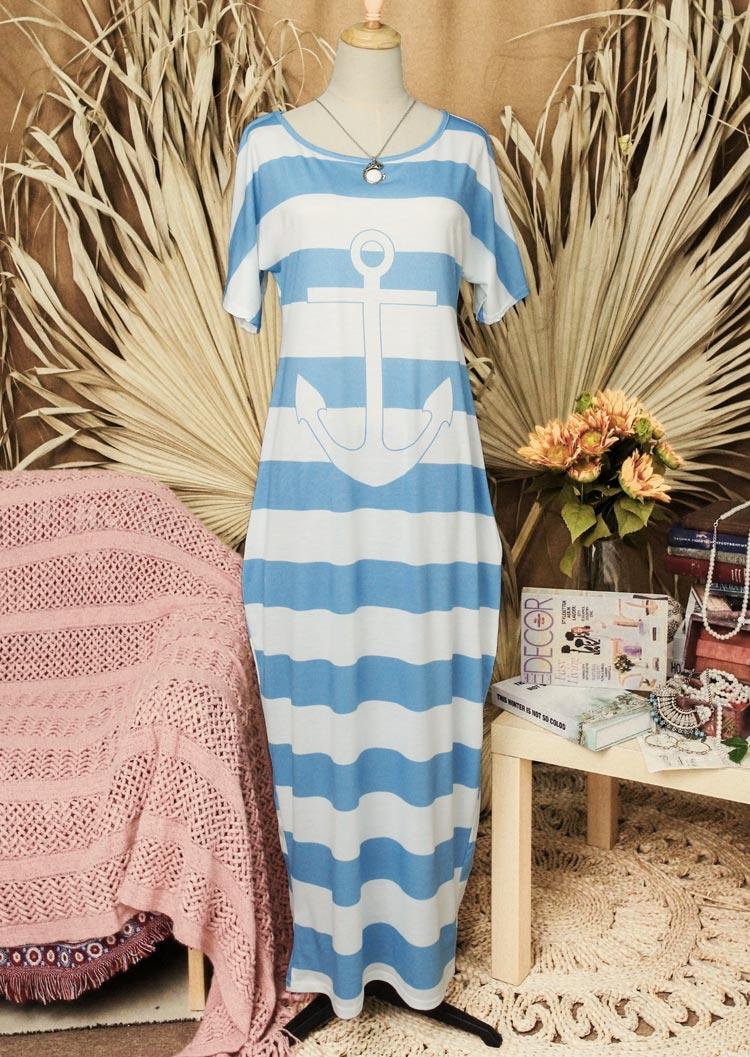 

Maxi Dresses Striped Anchor Pocket Loose Maxi Dress in Stripe. Size