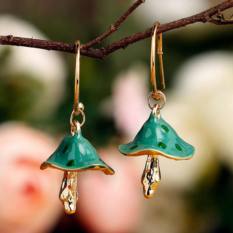 

Earrings Small Mushroom Pendant Alloy Earrings in Green. Size