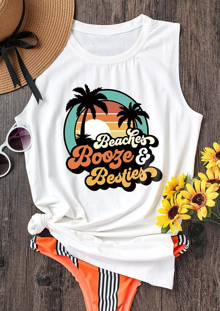Tank Tops Beaches Booze & Besties Casual Tank Top in White. Size: XL
