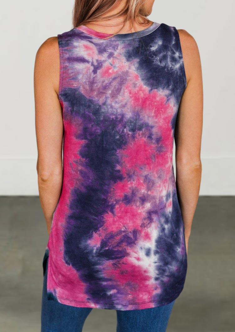 

Tank Tops Tie Dye Pocket Slit V-Neck Tank Top in Multicolor. Size: ,M,L