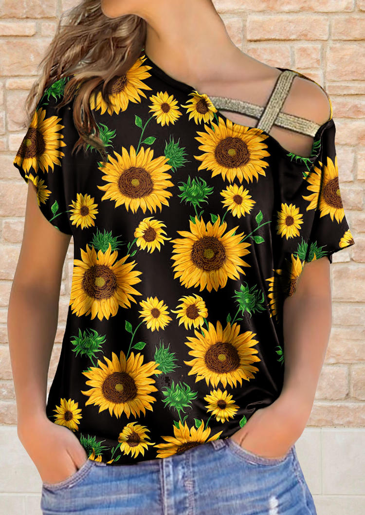 

Blouses Sunflower Criss-Cross Glitter Slash Neck Blouse in Black. Size