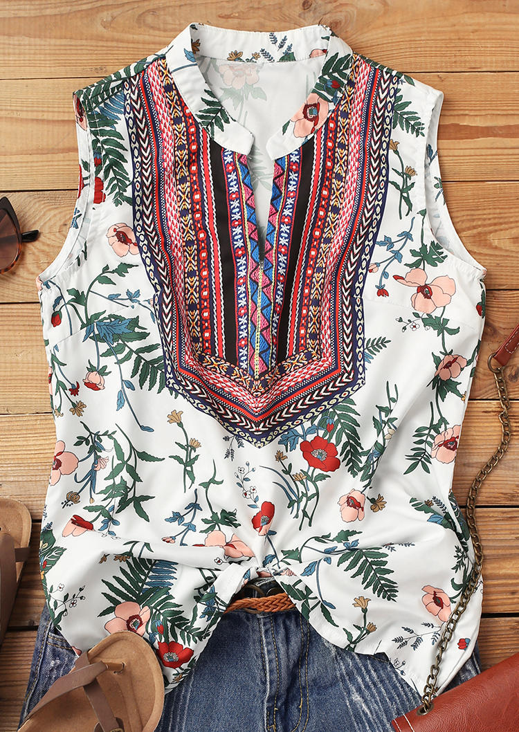 

Tank Tops Ethnic Style Floral Leaf Casual Tank Top in Multicolor. Size