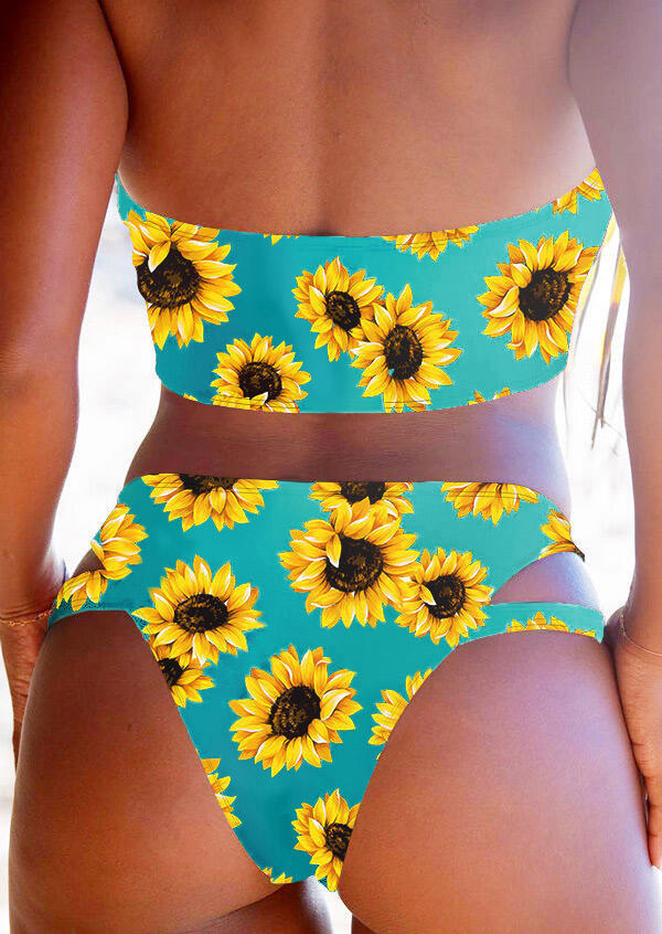 

Bikini Sets Sunflower Hollow Out Halter Bikini Set - Cyan in Blue. Size