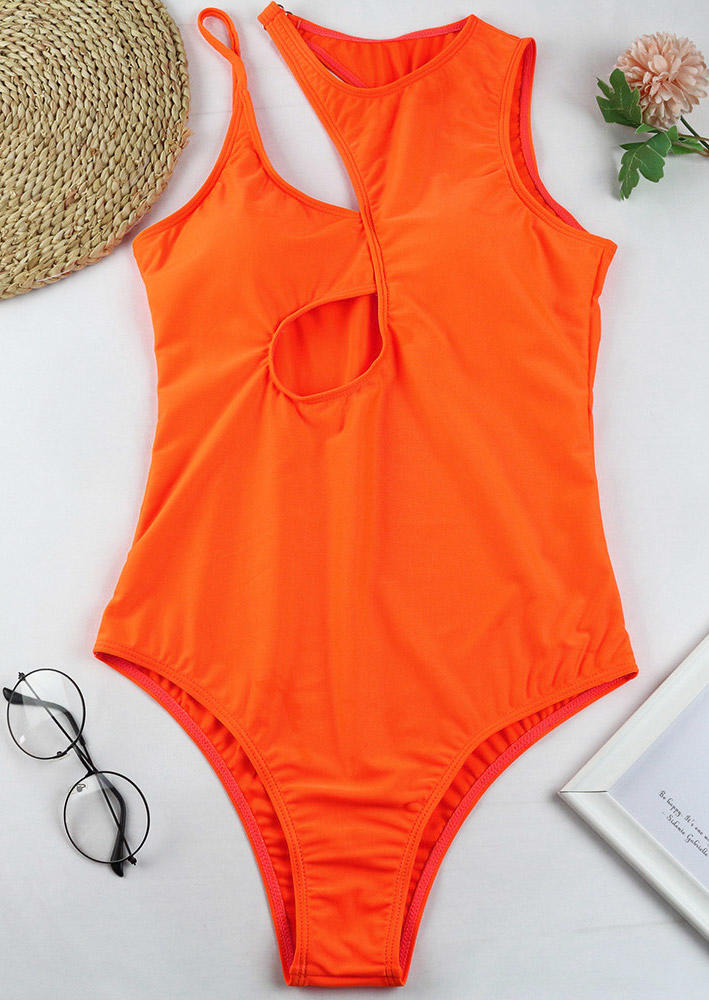 

One-Pieces Swimsuit Irregular Hollow Out One-Piece Bathing Suit Swimwear in Orange. Size