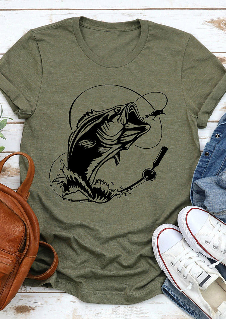 

T-shirts Tees Bass Fishing O-Neck T-Shirt Tee in Army Green. Size: ,M,L,XL