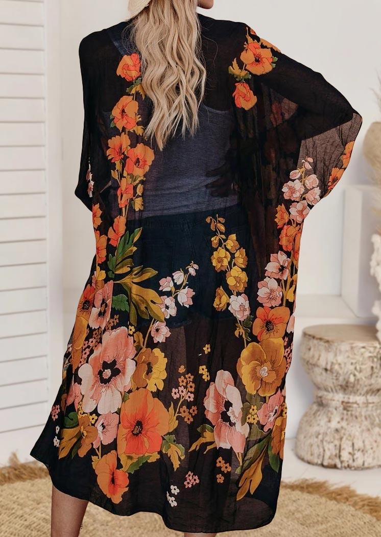 

Cardigans Shady Beach Floral Batwing Sleeve Cardigan in Black. Size: ,XL