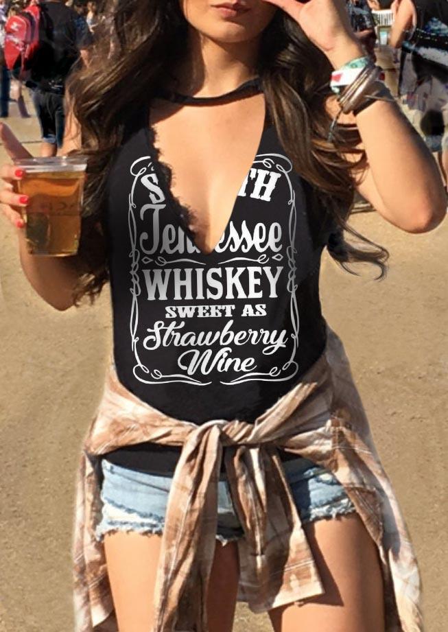 Whiskey Sweet As Strawberry Wine Hollow Out Tank - Black