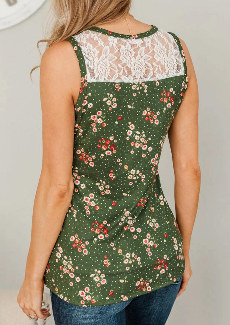 

Tank Tops Floral Lace Splicing Casual Tank Top in Green. Size: ,L