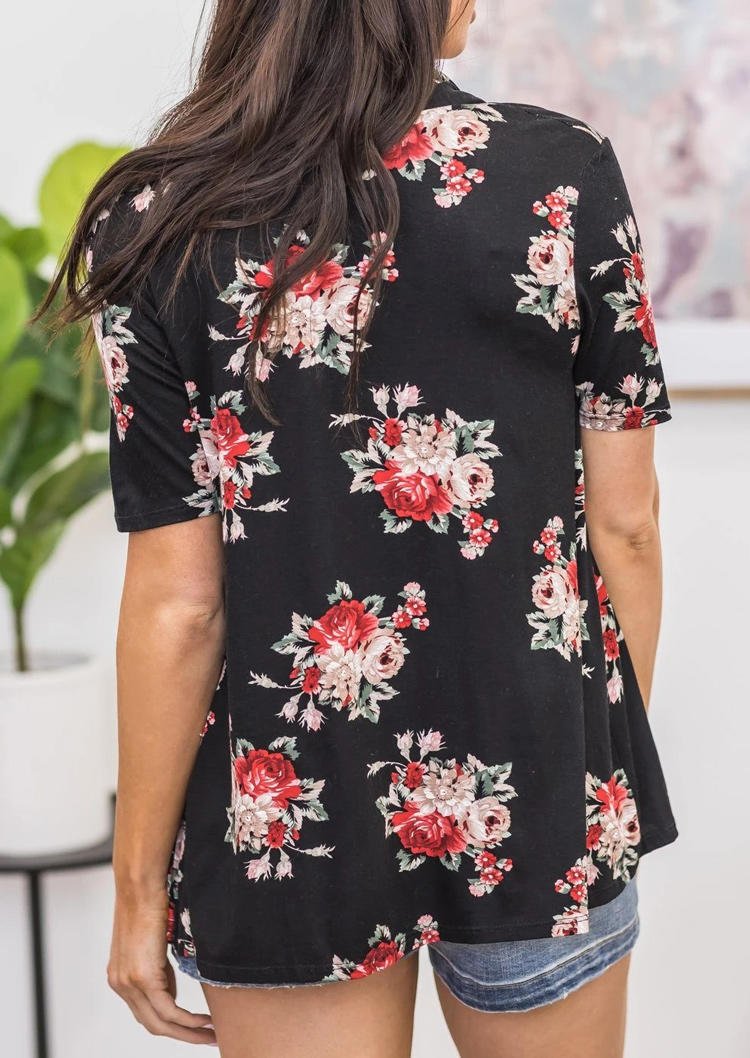 

Cardigans Floral Asymmetric Open Front Cardigan in Black. Size: ,M,L