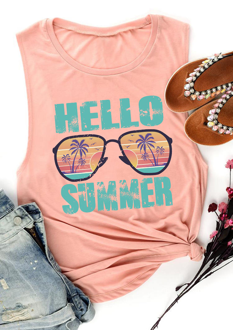 Hello Summer Glasses Casual Tank - Pink