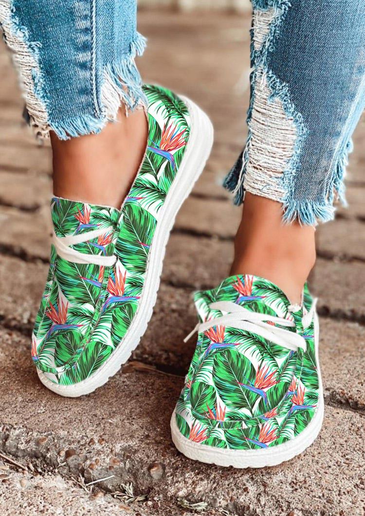 

Sneakers Palm Leaf Round Toe Flat Sneakers in Green. Size: ,38,39,40,41