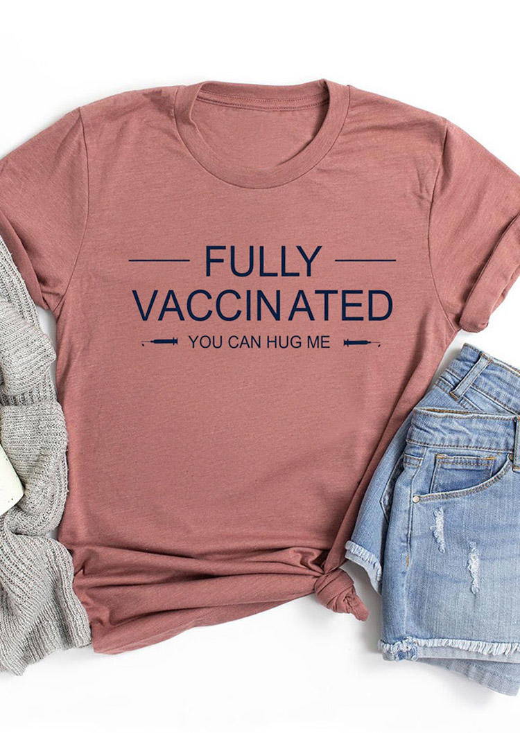 

T-shirts Tees Fully Vaccinated You Can Hug Me T-Shirt Tee in Cameo Brown. Size: ,M,L,XL