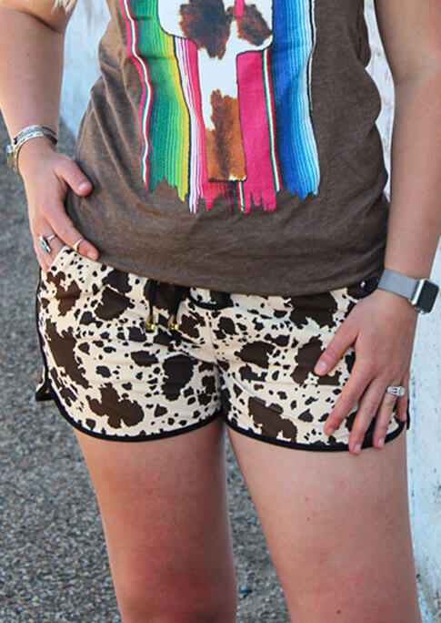 

Shorts Cow Leopard Pocket Drawstring Shorts in Apricot. Size
