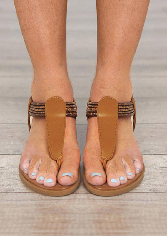 

Sandals Women Summer Breathable Soft Slip On Flat Sandals in Brown. Size