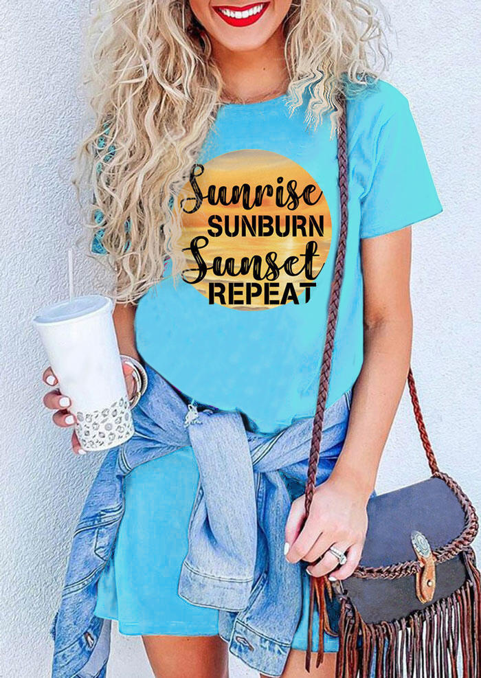 

Mini Dresses Sunrise Sunburn Sunset Repeat Mini Dress in Cyan. Size: ,M,L,XL