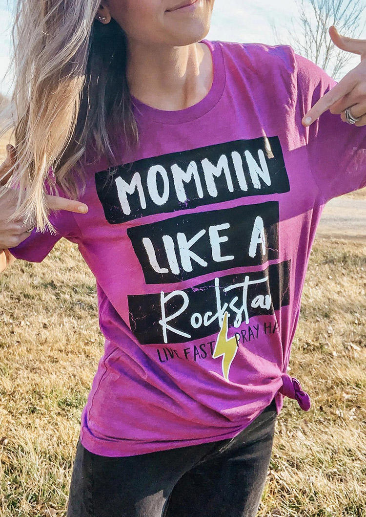 

T-shirts Tees Mommin' Like A Rock Star T-Shirt Tee in Purple. Size: ,M,L