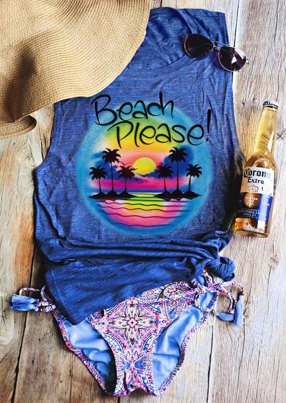

Tank Tops Beach Please Coconut Tree Sunset Tank Top in Blue. Size: ,XL