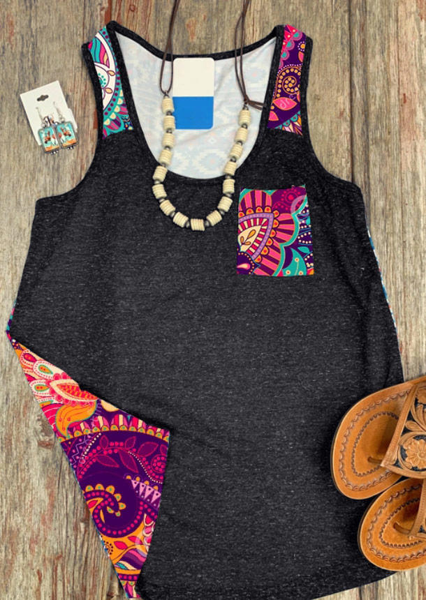 

Tank Tops Ethnic Style Geometric Pocket Tank Top in Dark Grey. Size