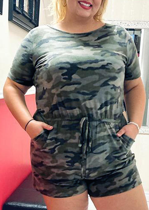 

Plus Size Bottoms Plus Size Camouflage Hollow Out Drawstring Pocket Romper in Camouflage. Size: ,XL,2XL