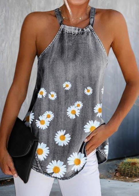 

Tank Tops Daisy Sleeveless Halter Casual Camisole in Black. Size: ,M,L,XL