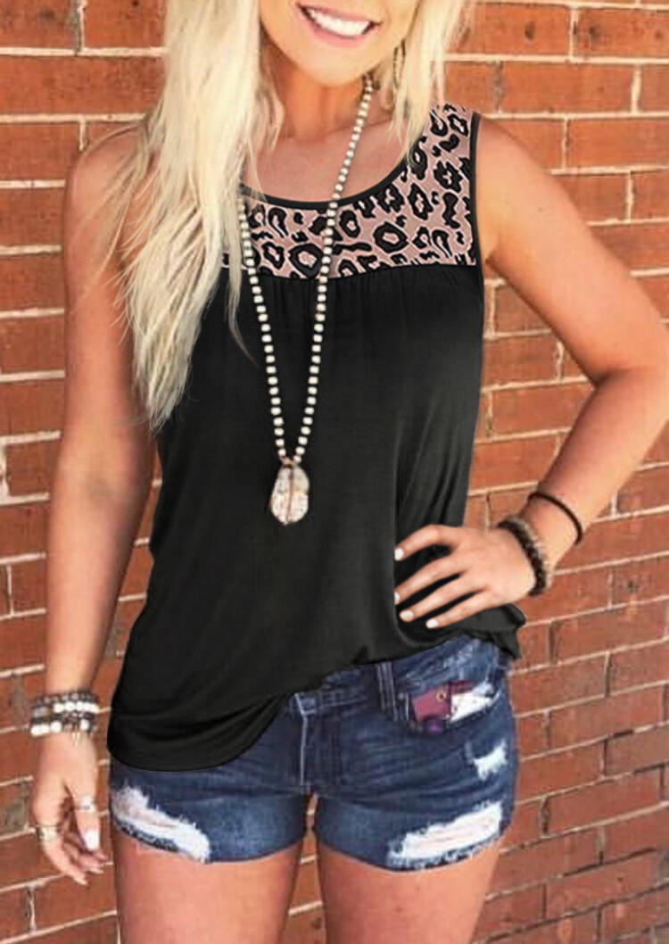 

Tank Tops Leopard Sleeveless Casual Tank Top in Black. Size