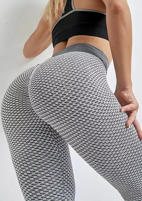 

Activewear Jacquard Bubble High Waist Yoga Sports Leggings in Gray. Size