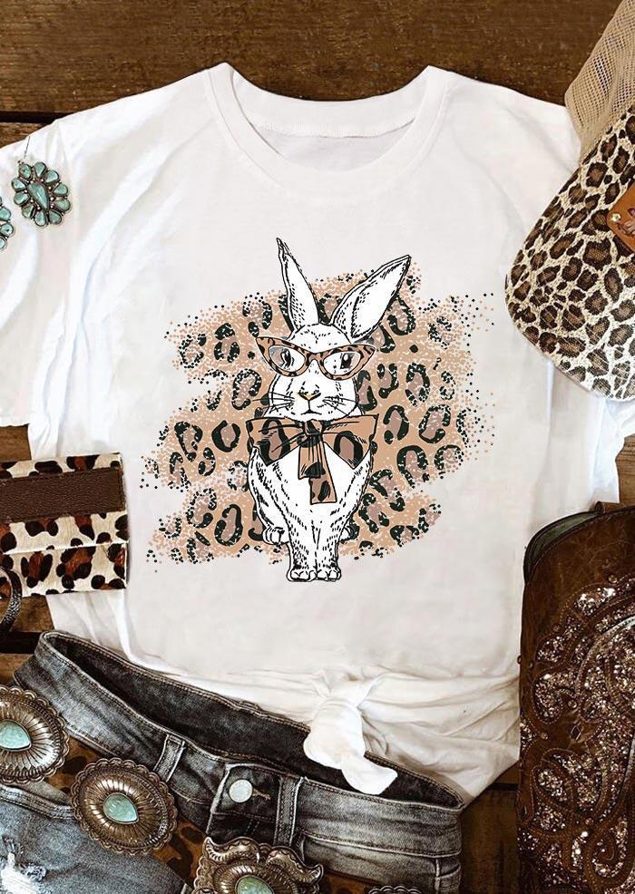 

T-shirts Tees Leopard Easter Rabbit Glasses T-Shirt Tee in White. Size: ,M,L