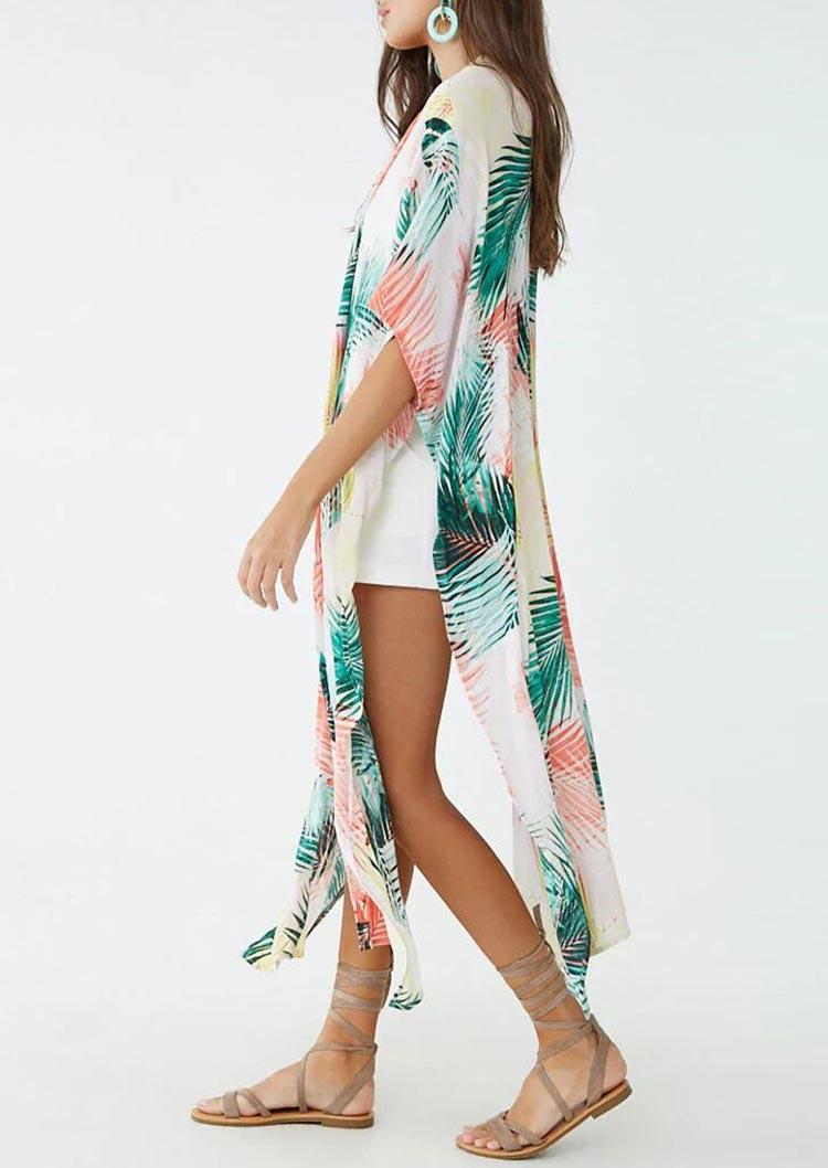 

Cover Ups Palm Leaf Slit Open Front Cover Up in White. Size