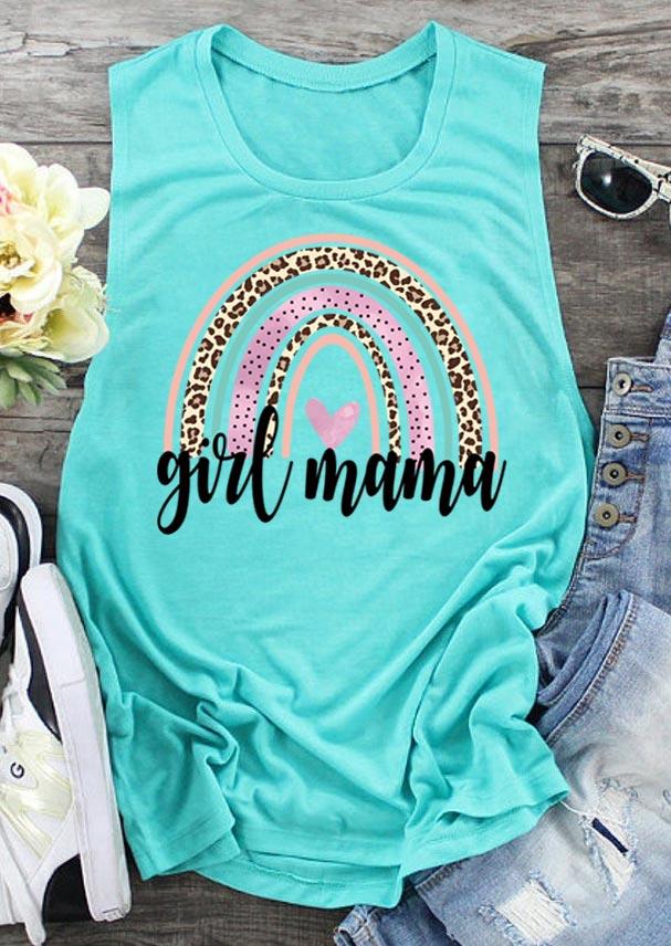 

Girl Mama Leopard Rainbow Heart Tank - Cyan, 500424