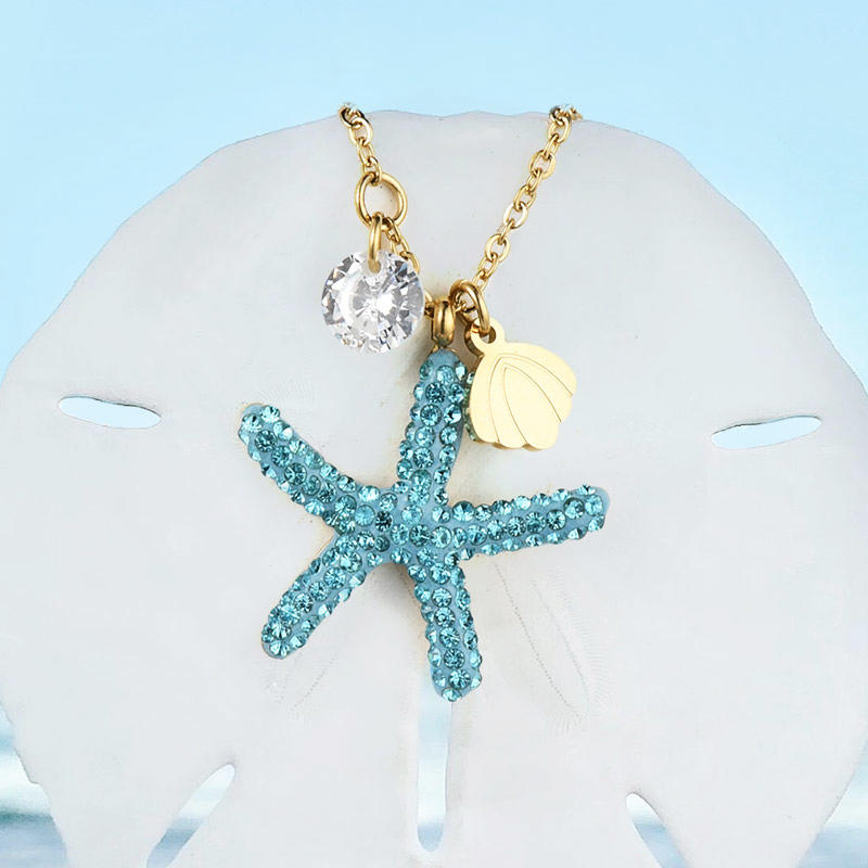 

Necklaces Beach Starfish Shell Rhinestone Pendant Necklace in Gold. Size