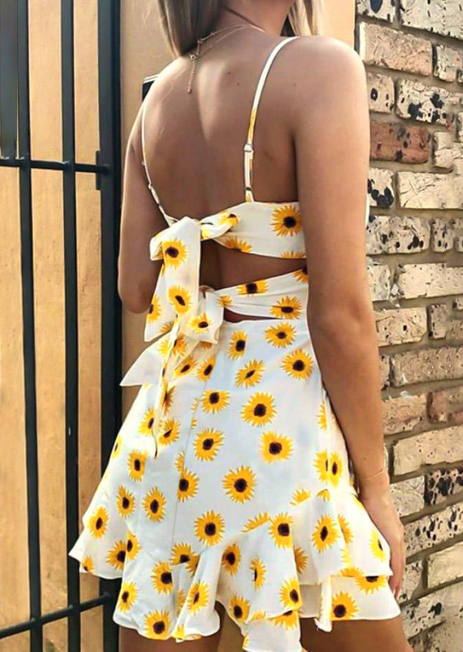 

Mini Dresses Sunflower Open Back Tie Adjustable Strap Mini Dress in White. Size: L