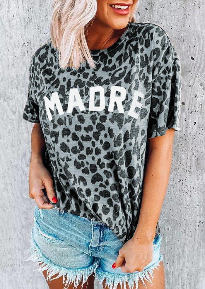 

T-shirts Tees Leopard Madre O-Neck T-Shirt Tee in Gray. Size