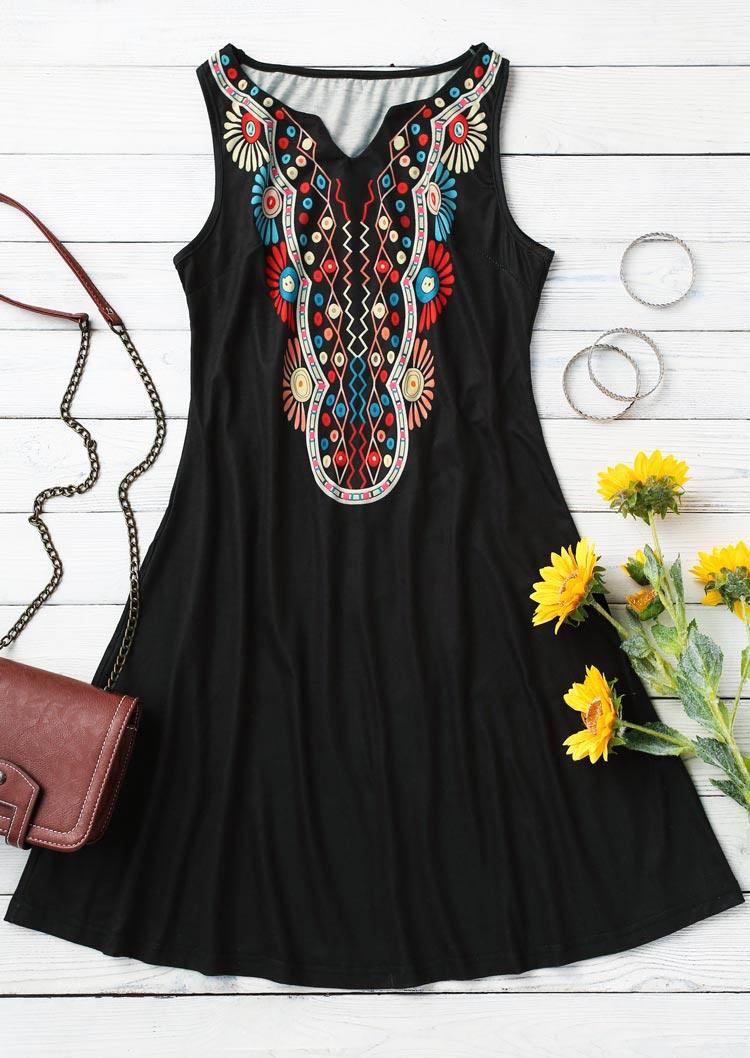 

Mini Dresses Ethnic Style Floral Sleeveless Mini Dress in Black. Size