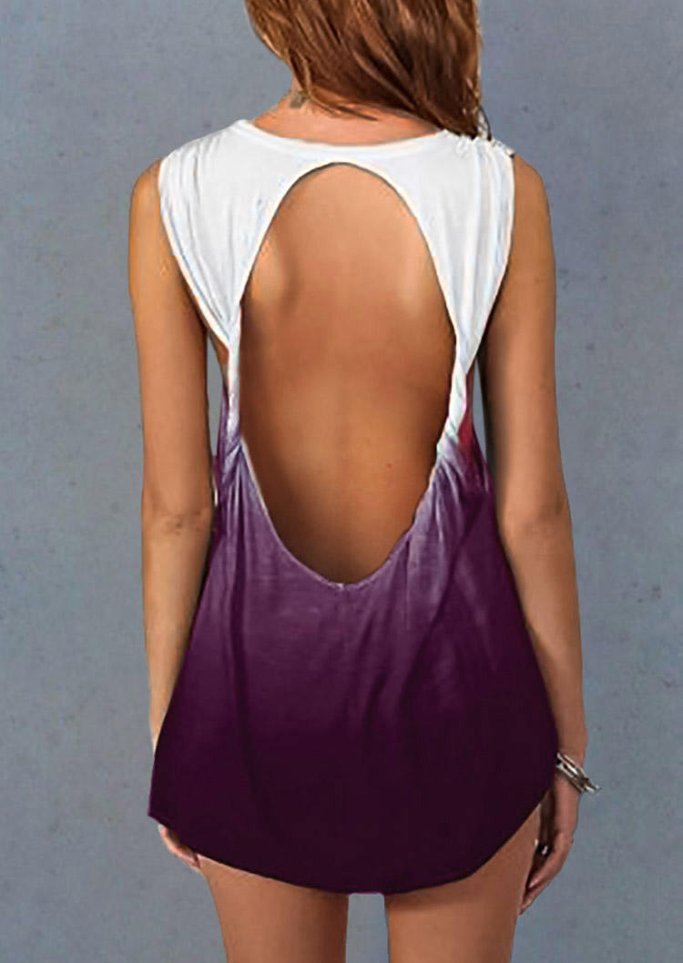 

Mini Dresses Open Back Gradient Sleeveless Mini Dress in Purple. Size: ,L