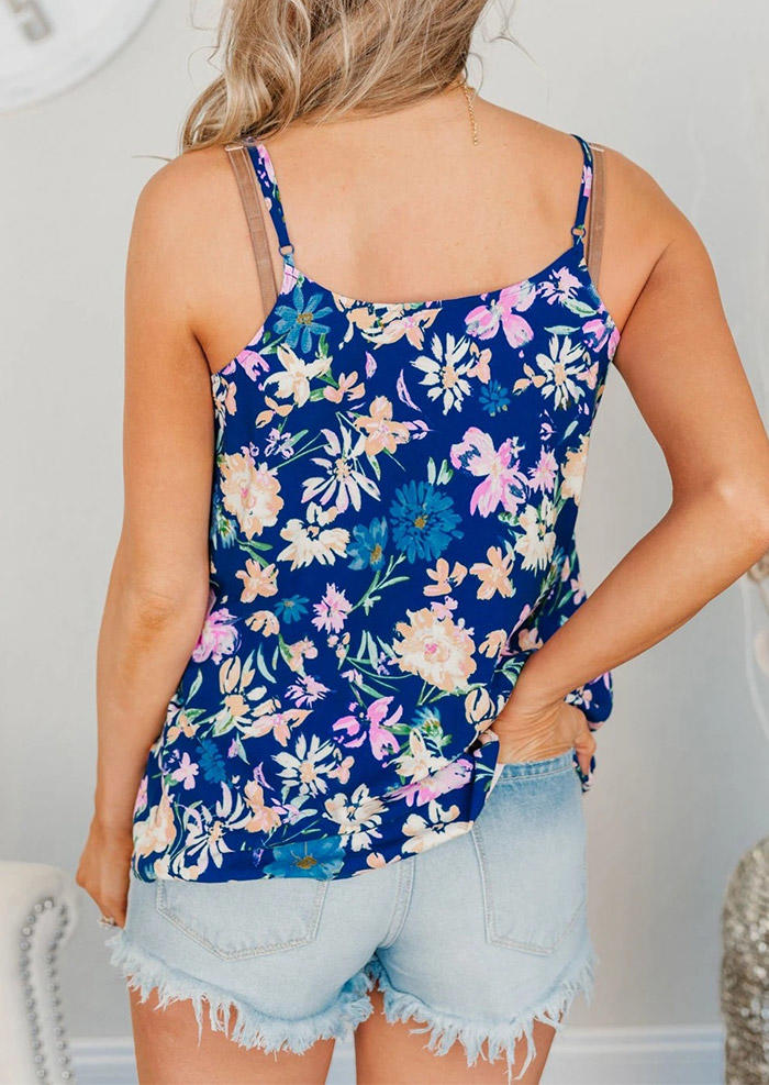 Tank Tops Floral Lace Splicing V-Neck Camisole in Navy Blue. Size: M