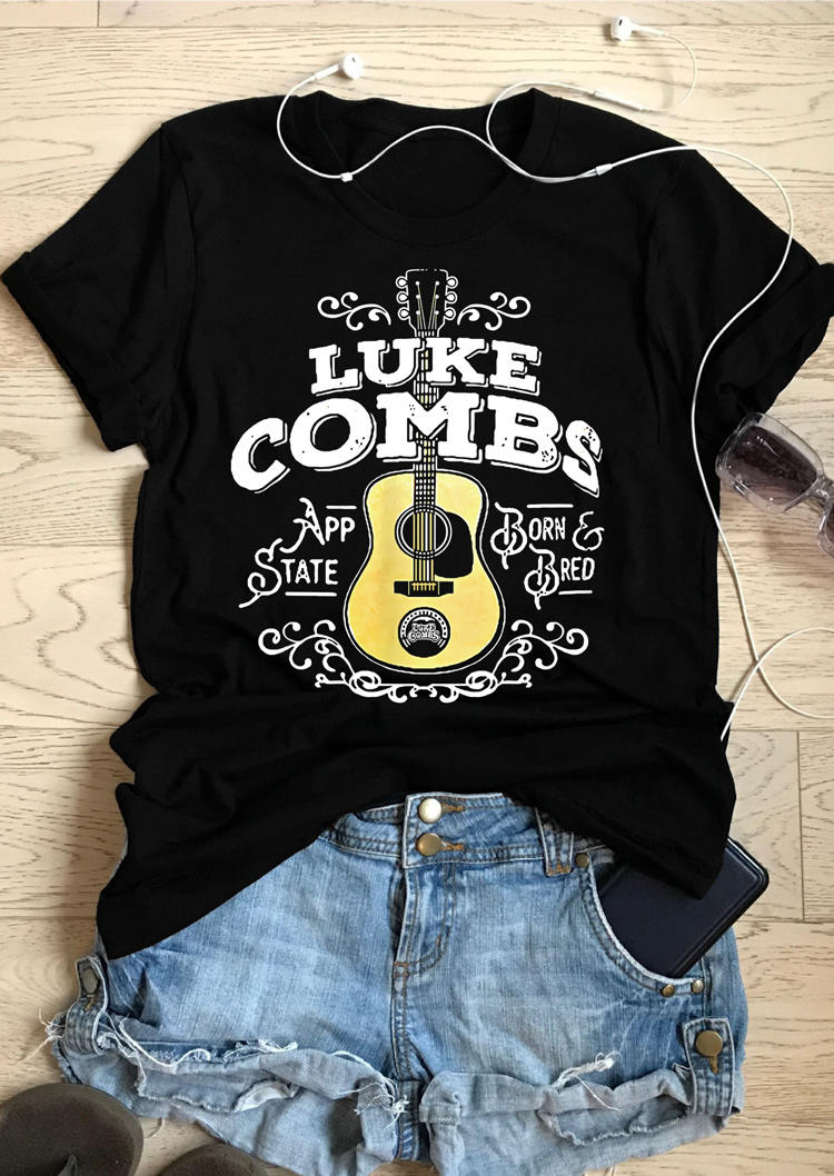 

T-shirts Tees Guitar Luke Combs O-Neck T-Shirt Tee in Black. Size