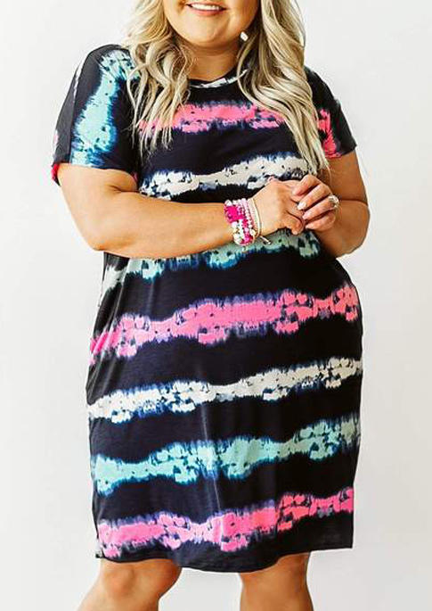 

Plus Size Dresses Plus Size Colorful Striped Gradient Mini Dress in Multicolor. Size: ,XL