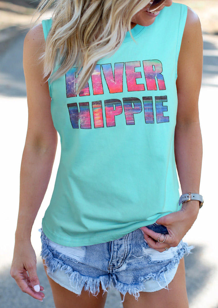 

Tank Tops River Hippie O-Neck Casual Tank Top in Light Blue. Size