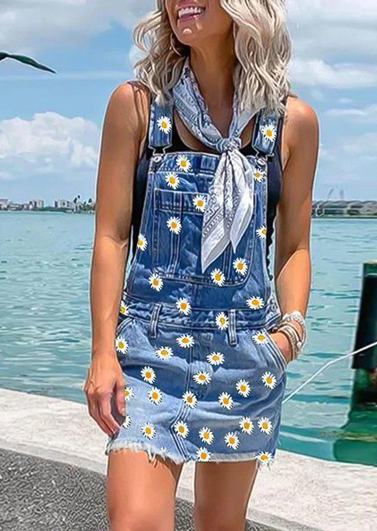 

Mini Dresses Daisy Pocket Button Denim Overall Mini Dress in Blue. Size