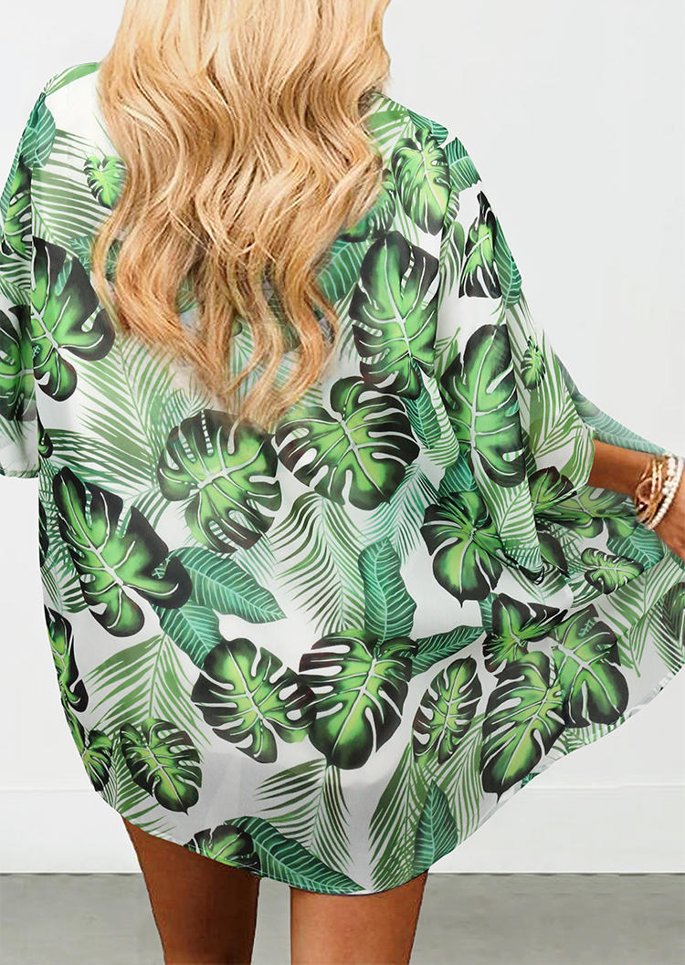 

Cardigans Palm Leaf Three Quarter Sleeve Open Front Cardigan in Green. Size