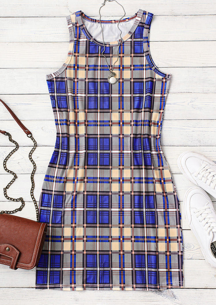 

Bodycon Dresses Plaid Sleeveless O-Neck Bodycon Dress in Plaid. Size: ,M,L,XL
