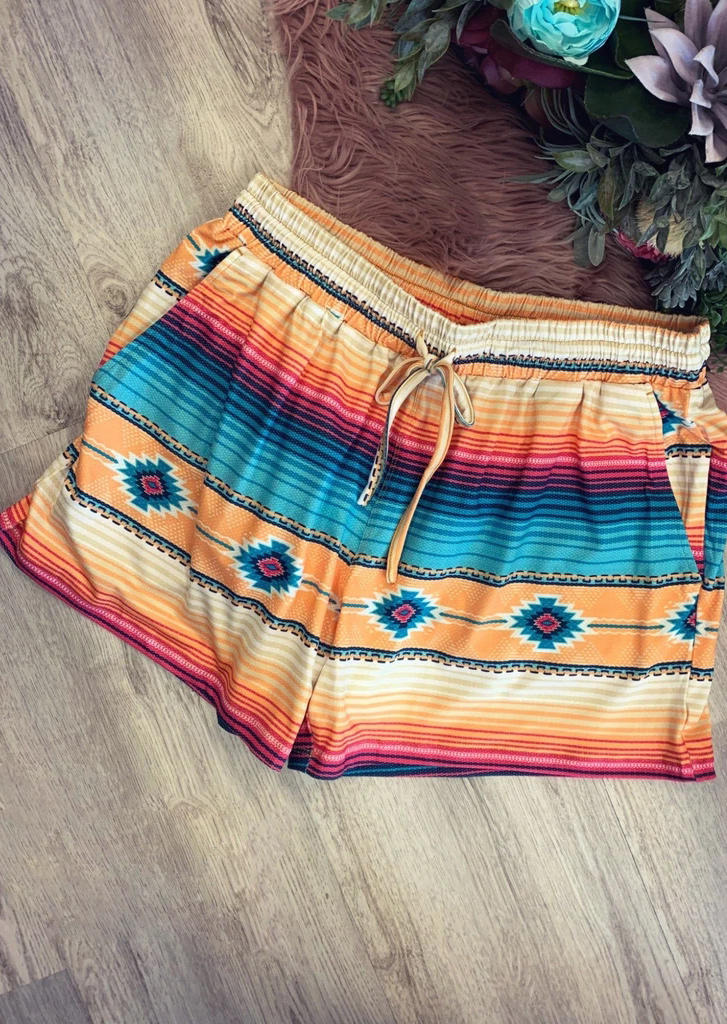 

Shorts Aztec Geometric Striped Pocket Drawstring Shorts in Multicolor. Size