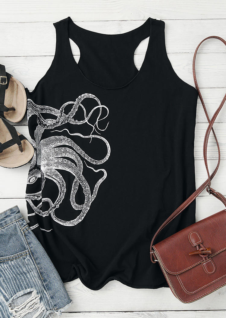 

Tank Tops Octupus Sleeveless Casual Tank Top in Black. Size