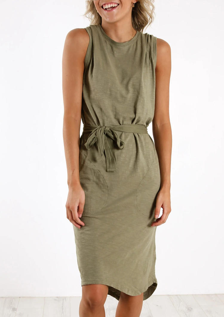 Mini Dresses Pocket Asymmetric Casual Mini Dress in Army Green. Size: M,L,XL