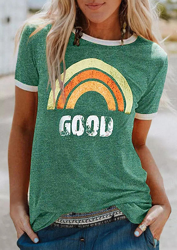 

T-shirts Tees Good Rainbow O-Neck T-Shirt Tee in Green. Size: ,XL