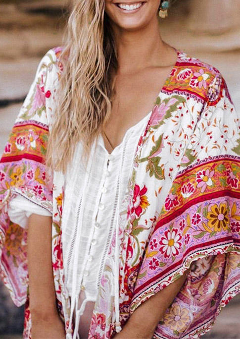 

Cardigans Bohemian Floral Open Front Cardigan in Multicolor. Size: ,XL
